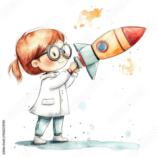 Young Scientist Holding a Colorful Rocket Ready for Launching Adventures