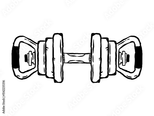 Barbell dumbbell for home workouts, weight lifting, hand drawn vector illustration