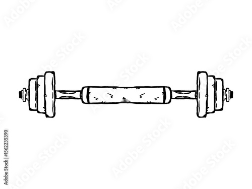 Barbell dumbbell for home workouts, weight lifting, hand drawn vector illustration