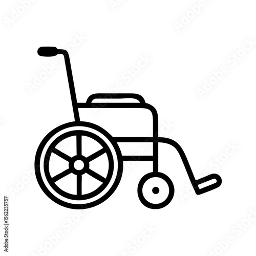 Wheelchair icon for medical accessibility, minimalist design, black and white on transparent background
