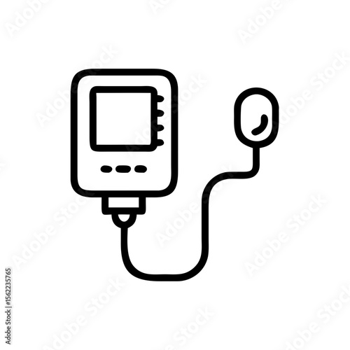 Blood pressure monitor icon, medical device illustration, minimalist design, black and white on transparent background