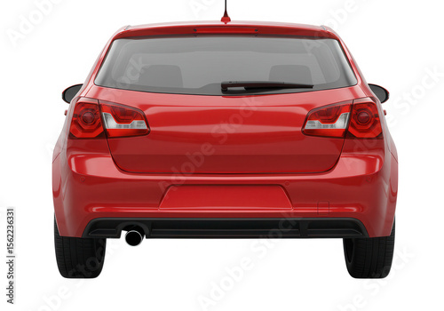 Obraz na płótnie Red hatchback car viewed from the rear isolated on transparent background