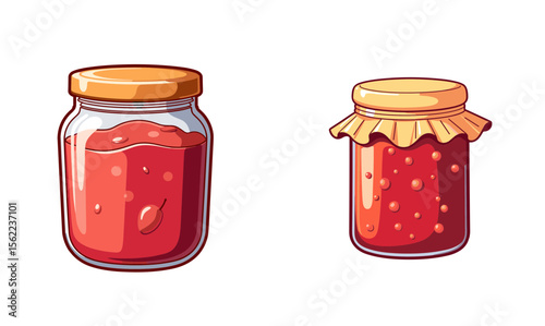 Colorful jam jars on transparent background, food preservation concept