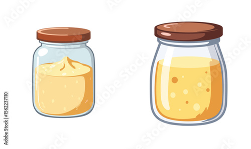 Yeast jars with brown lids, baking ingredients set, transparent background