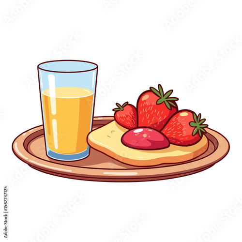 Breakfast tray with juice and strawberries, healthy meal concept