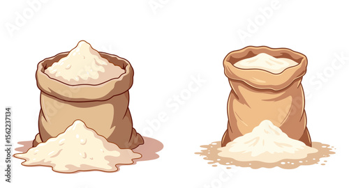 Flour spilling from sack on transparent background, bakery products concept