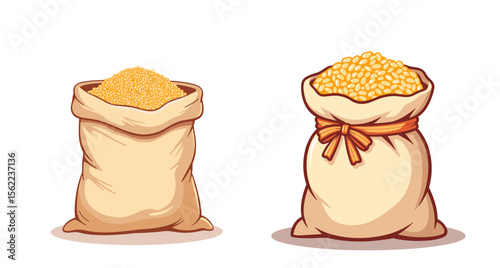 Grain storage bags filled with grains, digital illustration concept