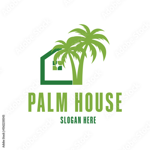 palm tree summer beach house logo design concept idea