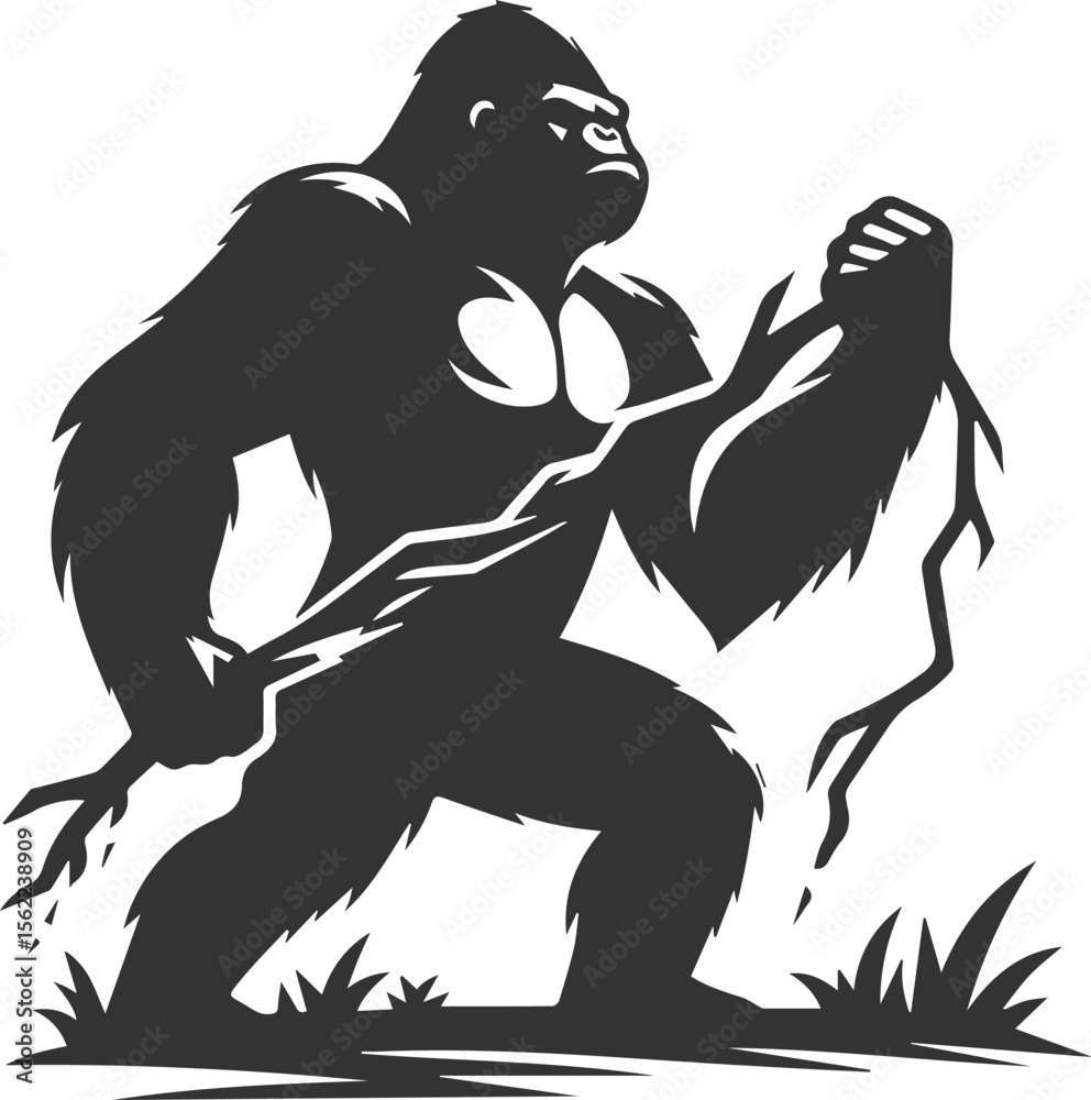 Fototapeta premium Wild big animal silhouette of a gorilla vector illustration