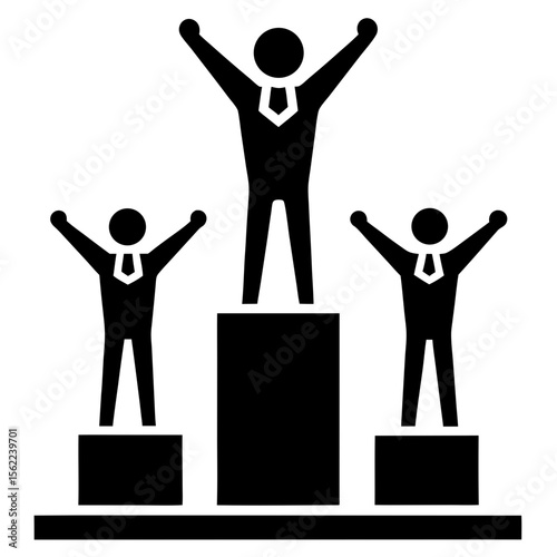 Winners standing on podium celebrating success silhouette vector illustration