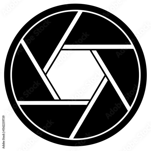 Camera lens aperture diaphragm open close shutter silhouette vector illustration