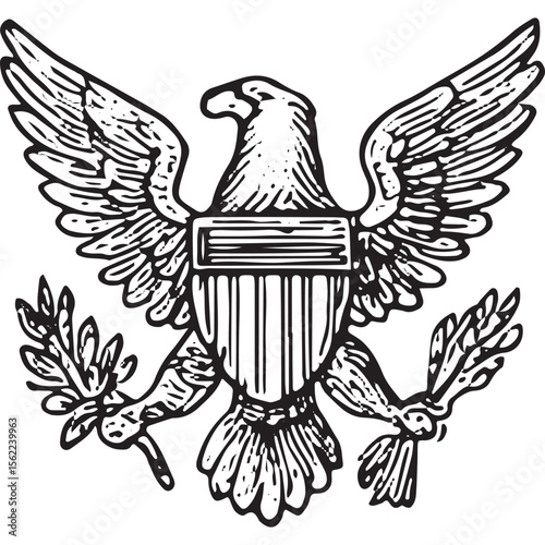 Vintage engraving of an American eagle emblem, symbol of freedom, in classic historic style