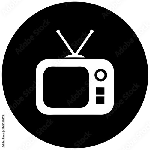 Retro television set with antenna on round shape silhouette vector illustration