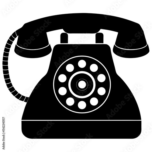 Classic rotary phone communication device monochrome silhouette vector illustration
