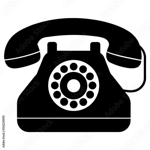 Classic rotary telephone communication device silhouette vector illustration