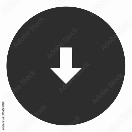 White arrow pointing down on a dark circle silhouette vector illustration