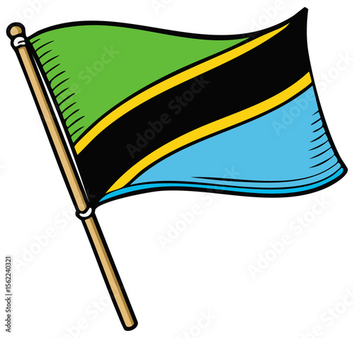 Flag of Tanzania on flagpole, isolated 