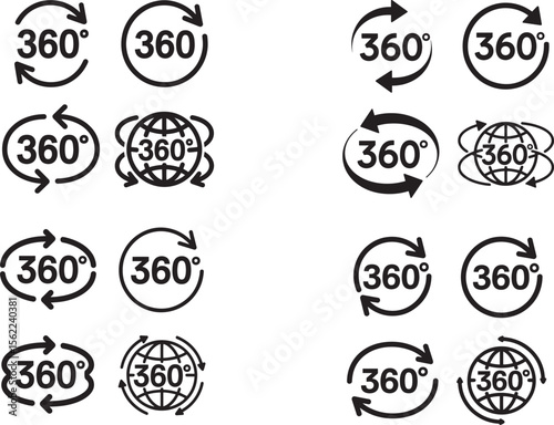 Collection of 360 Degree Rotation Icons with Globe Symbols