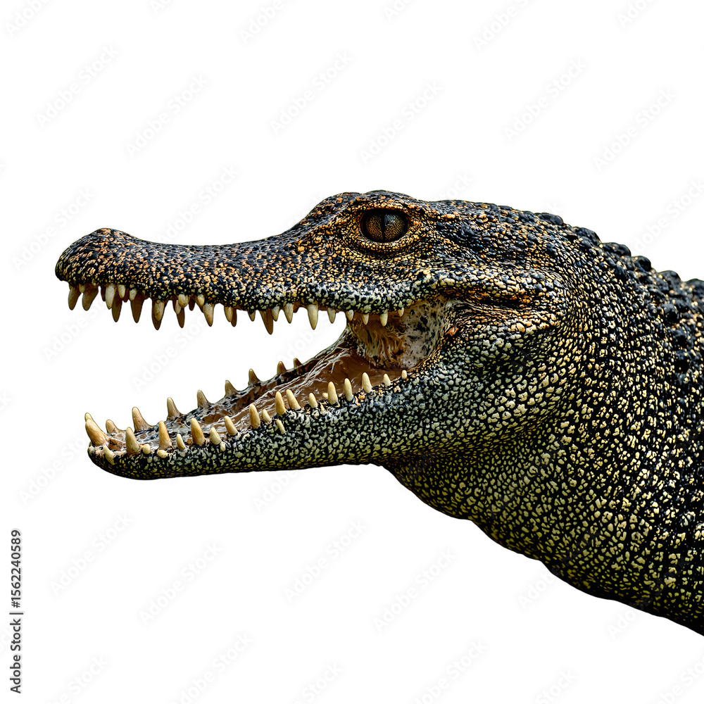 Obraz premium Detailed portrait of a wild American alligator rough scaly skin dark gray olive colors powerful jaw with sharp teeth piercing eyes above waterline
