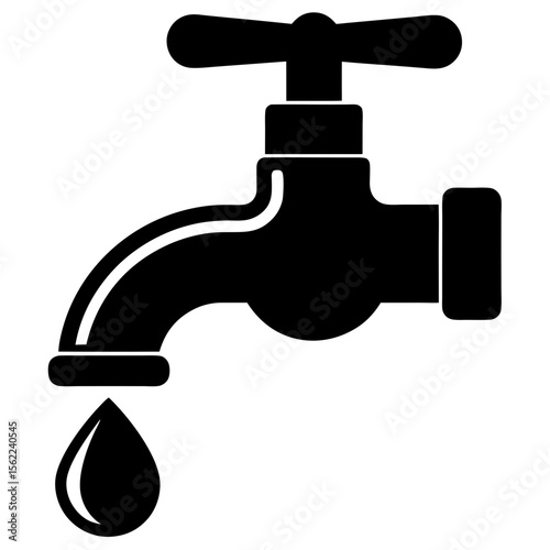 Simple tap with water drop flowing down silhouette vector illustration