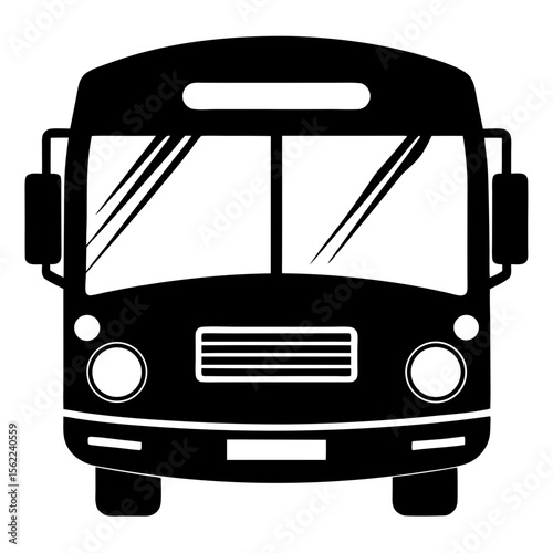 Front view of a bus transportation vehicle silhouette vector illustration
