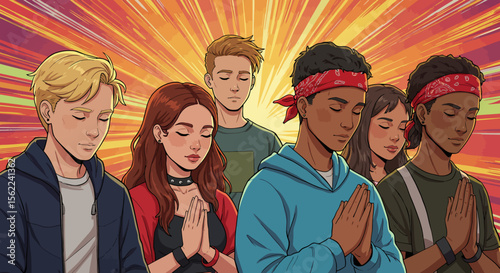 Diverse Group of Teens Praying Together A Powerful Image of Faith and Unity