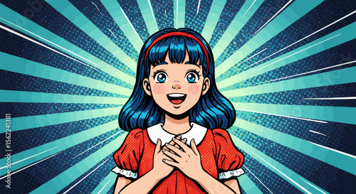 Astonished Anime Girl Pop Art Illustration Surprise, Joy, and Excitement