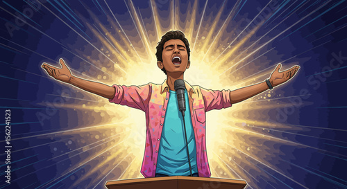 Passionate Singer Performing on Stage, Powerful Vocal Performance
