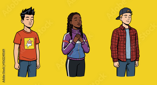 Diverse Group of Teenagers Illustration of Youthful Unity and Diversity
