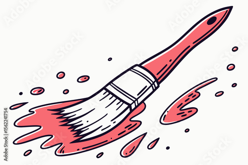 Coral paint brush with splatters artistic