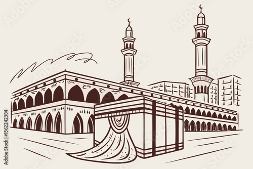Kaaba building with minarets and surrounding architecture mecca islamic architecture