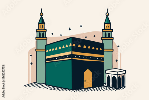 Kaaba with minarets and Islamic architecture Mecca mosque