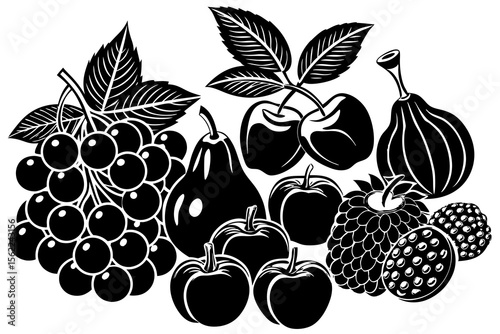 Grapes apples cherries pear raspberries blackberries figs vector