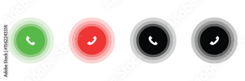 Phone Call Answer and Decline Icons Set – Green and Red Button UI for Incoming Calls 
