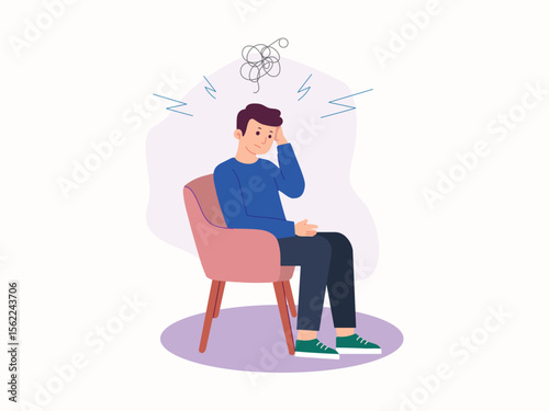 Upset unhappy man with mental health problems vector illustration. Cartoon young guy character depressed person standing alone to cry, hopeless stress despair concept isolated on white