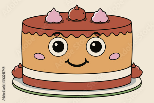Cartoon cake with happy face dessert sweet