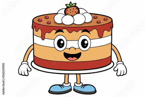 Cartoon cake with strawberry and whipped cream dessert