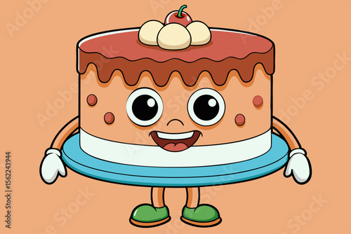 Happy cartoon cake with cherry and cream vector