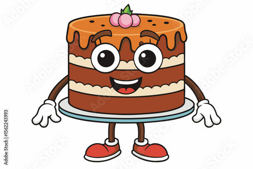 Happy cartoon chocolate cake with caramel topping dessert sweet