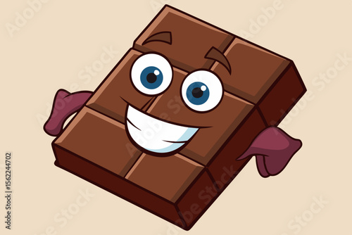 Happy chocolate bar with cartoon face smiling