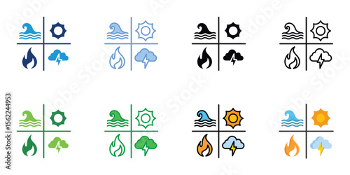 Disaster Icons Set Vector Multiple Style Collection