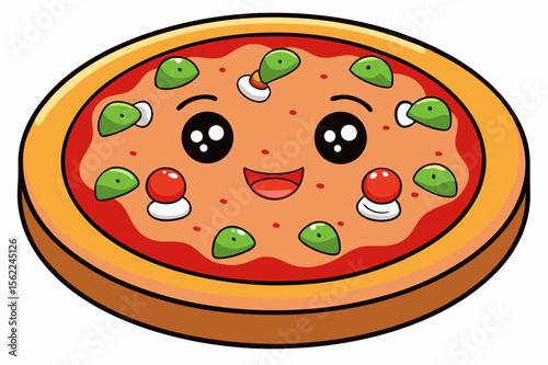 Happy Kawaii Margherita Pizza cartoon food