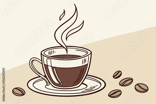 Steaming Coffee Cup with Beans beverage drink