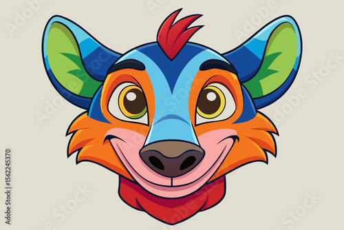 Vibrant cartoon hyena head with colorful markings animal