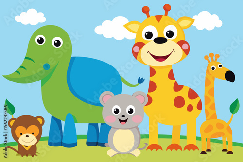 Cartoon animals elephant giraffe monkey mouse vector