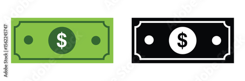 Two paper currency illustrations present financial concepts like wealth and investment with a simple minimalist style.