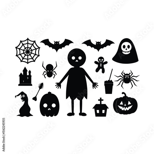Halloween Spooky set silhouette vector Halloween ghost and Halloween Elements