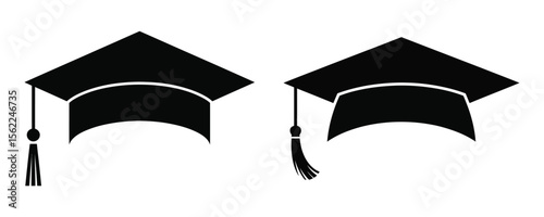 Graduation caps showcase educational achievement and academic success in simple black and white illustration
