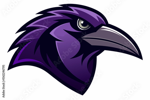 Stylized purple raven head bird dark