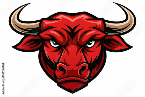 Fierce Red Bull Head Illustration horns animal